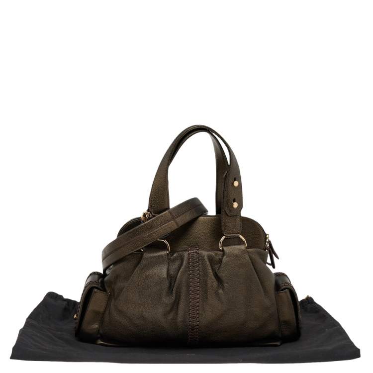 Pre Owned Bvlgari Metallic Dark Brown Leather Leoni Satchel
