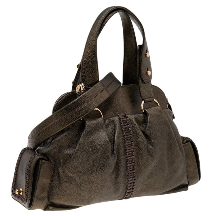 Pre Owned Bvlgari Metallic Dark Brown Leather Leoni Satchel