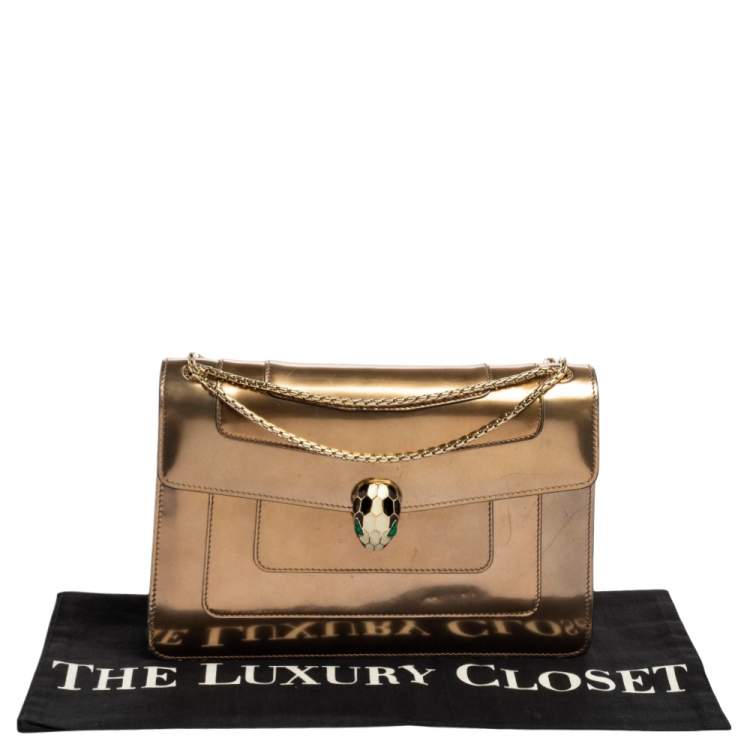 Pre Owned Bvlgari Metallic Bronze Patent Leather Medium Serpenti Forever Shoulder Bag