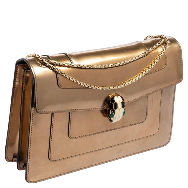Pre Owned Bvlgari Metallic Bronze Patent Leather Medium Serpenti Forever Shoulder Bag