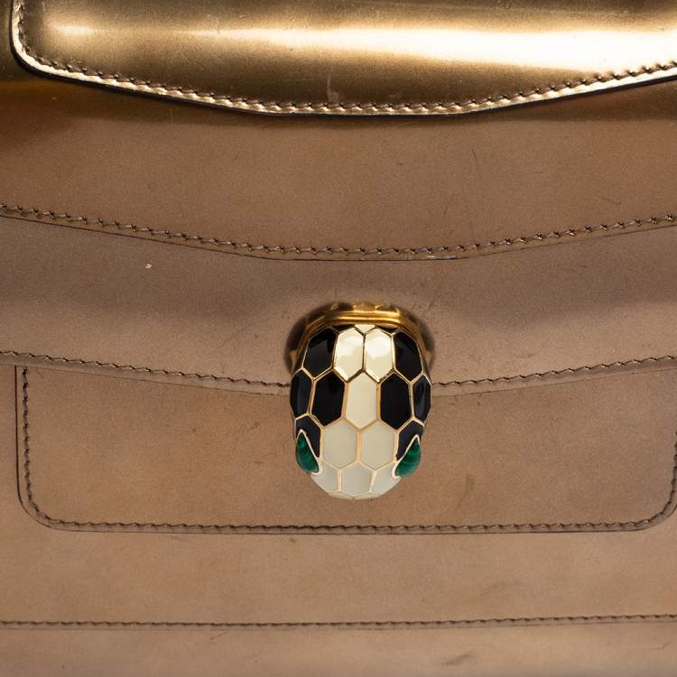 Pre Owned Bvlgari Metallic Bronze Patent Leather Medium Serpenti Forever Shoulder Bag