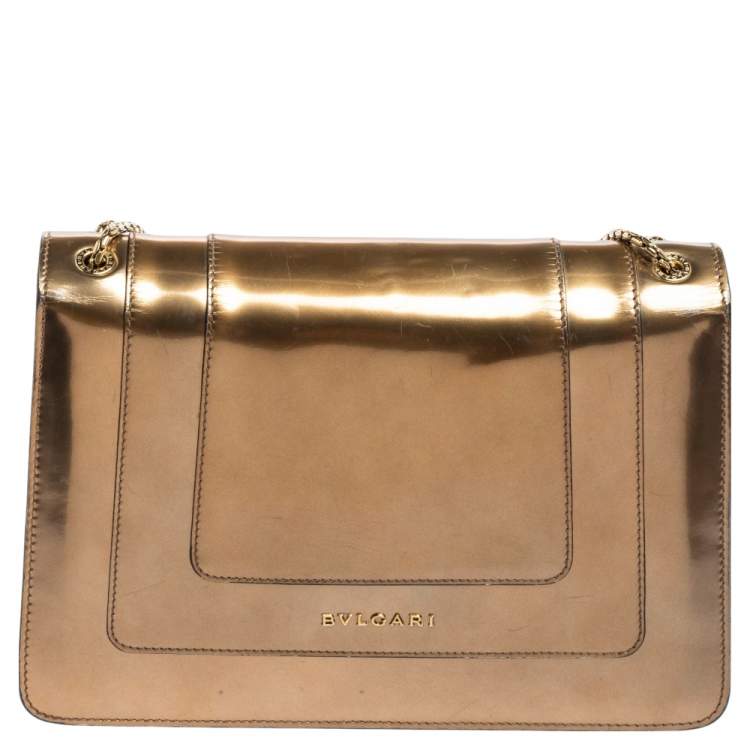 Pre Owned Bvlgari Metallic Bronze Patent Leather Medium Serpenti Forever Shoulder Bag