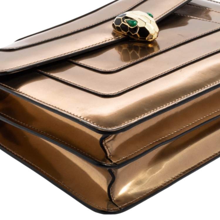 Pre Owned Bvlgari Metallic Bronze Patent Leather Medium Serpenti Forever Shoulder Bag