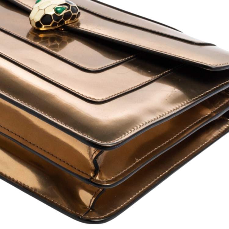 Pre Owned Bvlgari Metallic Bronze Patent Leather Medium Serpenti Forever Shoulder Bag