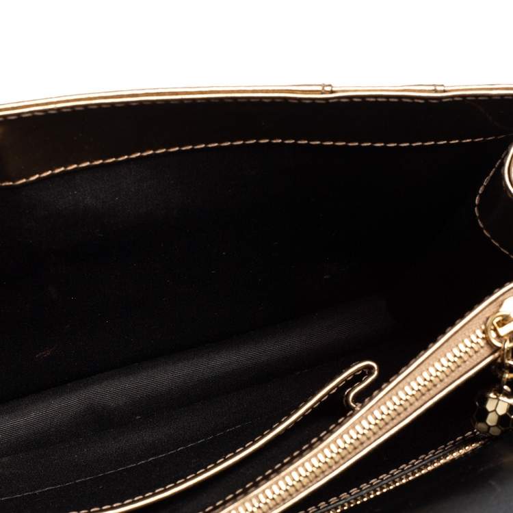 Pre Owned Bvlgari Metallic Bronze Patent Leather Medium Serpenti Forever Shoulder Bag