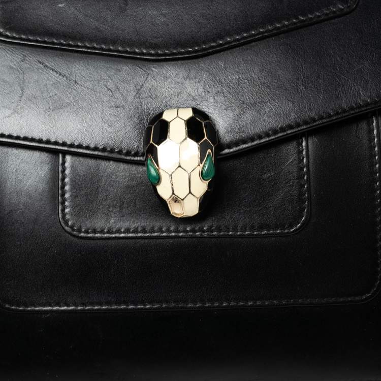 مملوكة مسبقًا Bvlgari Black Leather Serpenti Forever Shoulder Bag