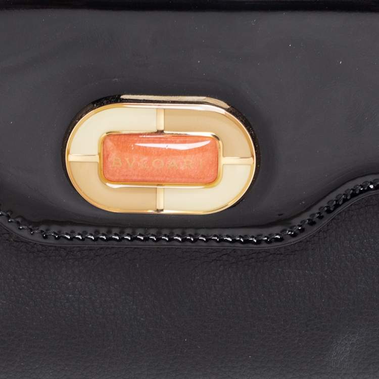 Pre Owned Bvlgari Black Leather and Patent Leather Flap Wallet 