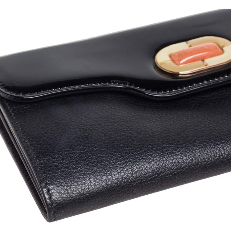 Pre Owned Bvlgari Black Leather and Patent Leather Flap Wallet 