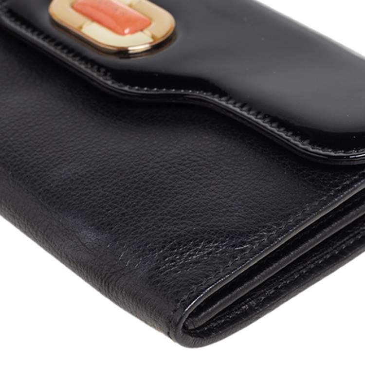 Pre Owned Bvlgari Black Leather and Patent Leather Flap Wallet 