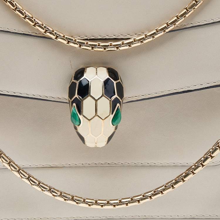 Pre Owned Bvlgari Cream Leather Medium Serpenti Forever Shoulder Bag