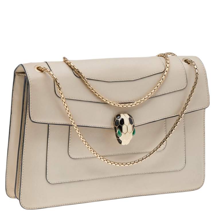 Pre Owned Bvlgari Cream Leather Medium Serpenti Forever Shoulder Bag