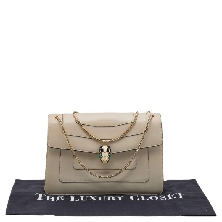 Pre Owned Bvlgari Cream Leather Medium Serpenti Forever Shoulder Bag