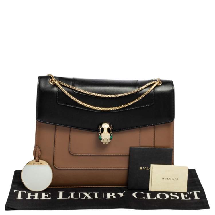 Pre Owned Bvlgari Two Tone Leather Large Serpenti Forever Shoulder Bag