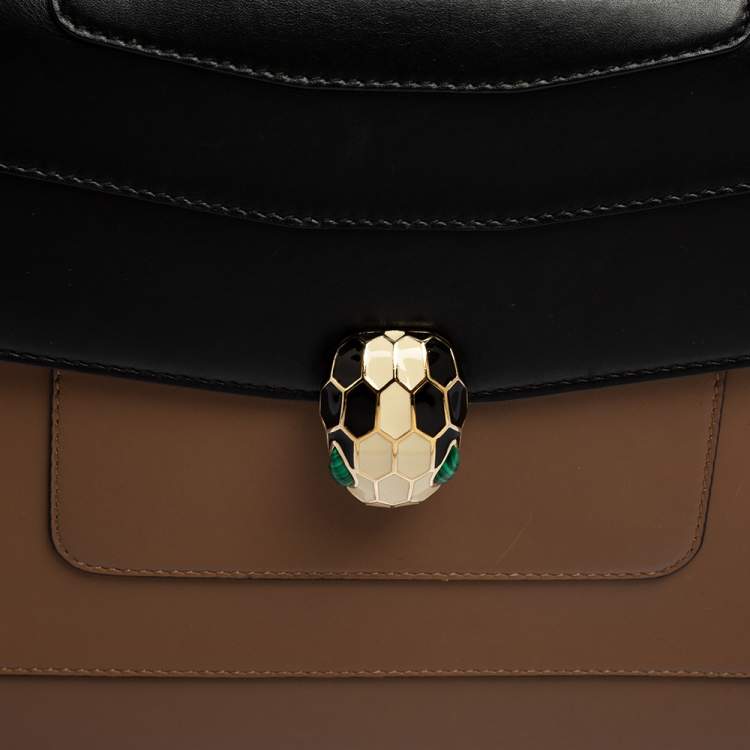 Pre Owned Bvlgari Two Tone Leather Large Serpenti Forever Shoulder Bag