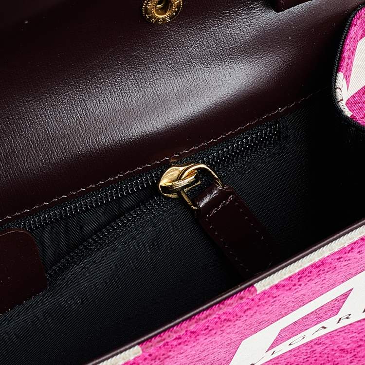 Pre Owned Bvlgari Pink/White Logo Print Fabric Clutch
