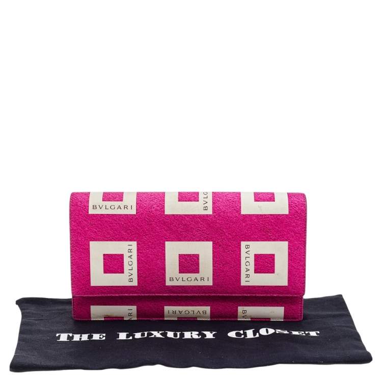Pre Owned Bvlgari Pink/White Logo Print Fabric Clutch