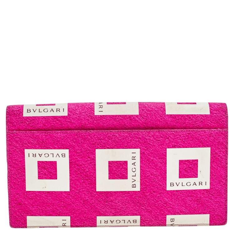 Pre Owned Bvlgari Pink/White Logo Print Fabric Clutch