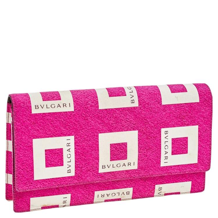 Pre Owned Bvlgari Pink/White Logo Print Fabric Clutch