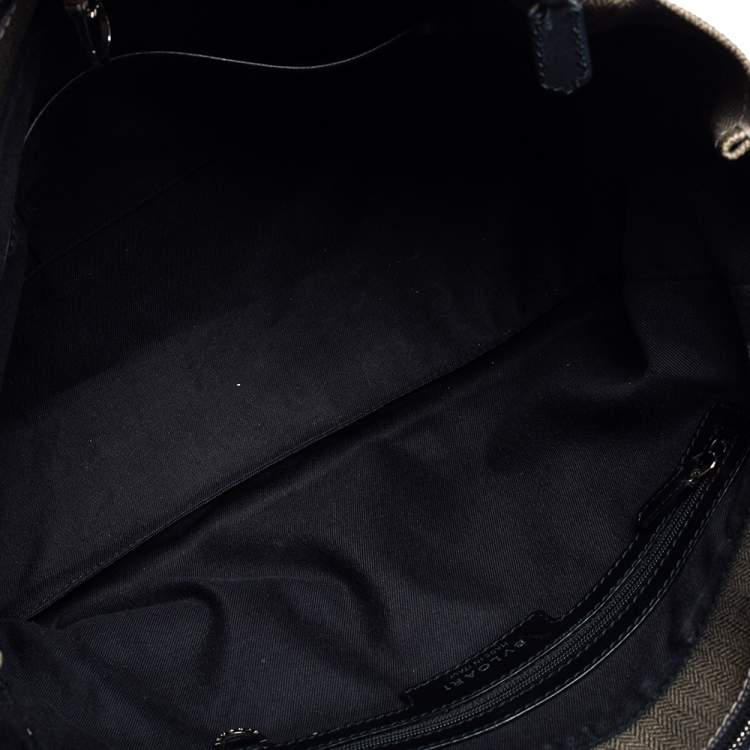 Pre Owned Bvlgari Grey/Black Coated Canvas and Leather Double Zip Tote