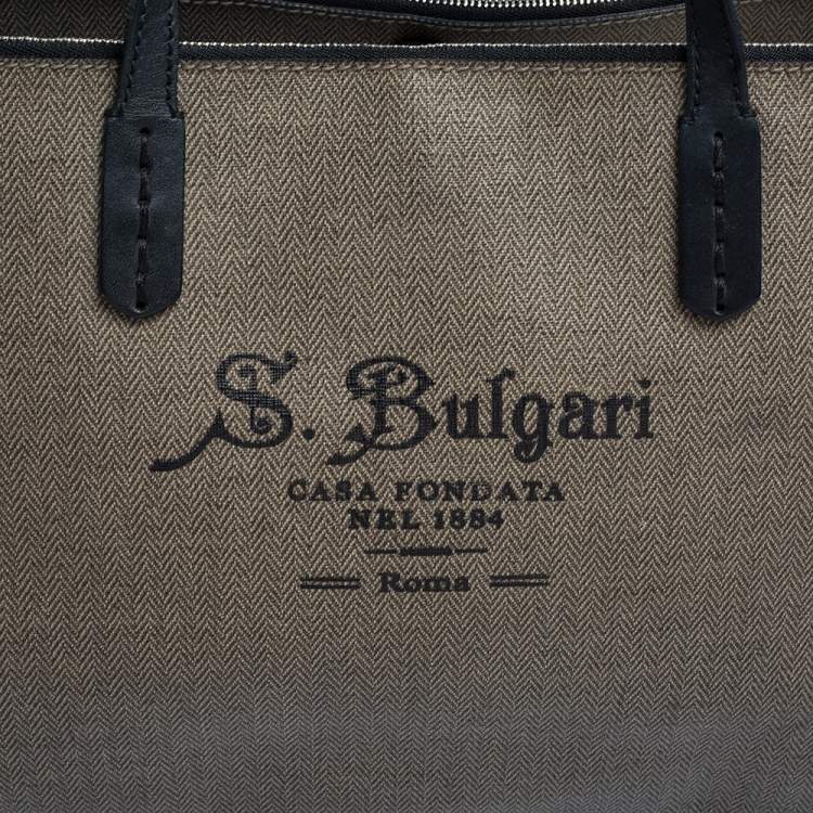 Pre Owned Bvlgari Grey/Black Coated Canvas and Leather Double Zip Tote