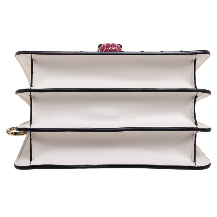 Pre Owned Bvlgari White Leather Embellished Serpenti Forever Flap Top Handle Bag