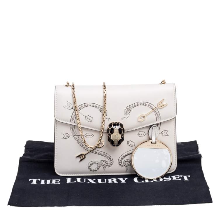 Pre Owned Bvlgari Off White Leather Pop Heart Serpenti Forever Shoulder Bag
