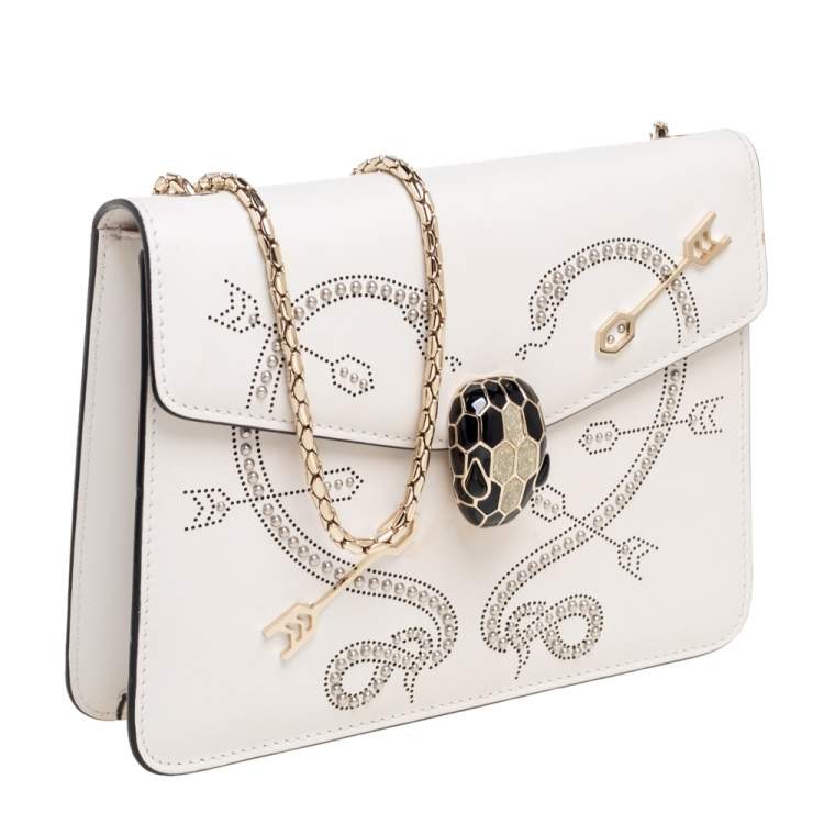 Pre Owned Bvlgari Off White Leather Pop Heart Serpenti Forever Shoulder Bag
