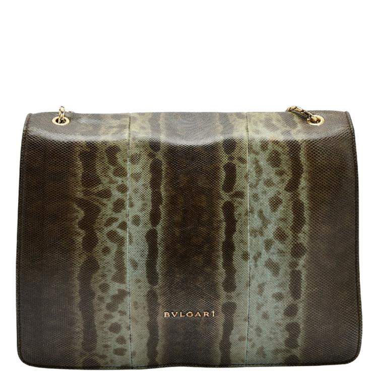Pre Owned Bvlgari Beige/Brown Karung Medium Serpenti Forever Flap Shoulder Bag