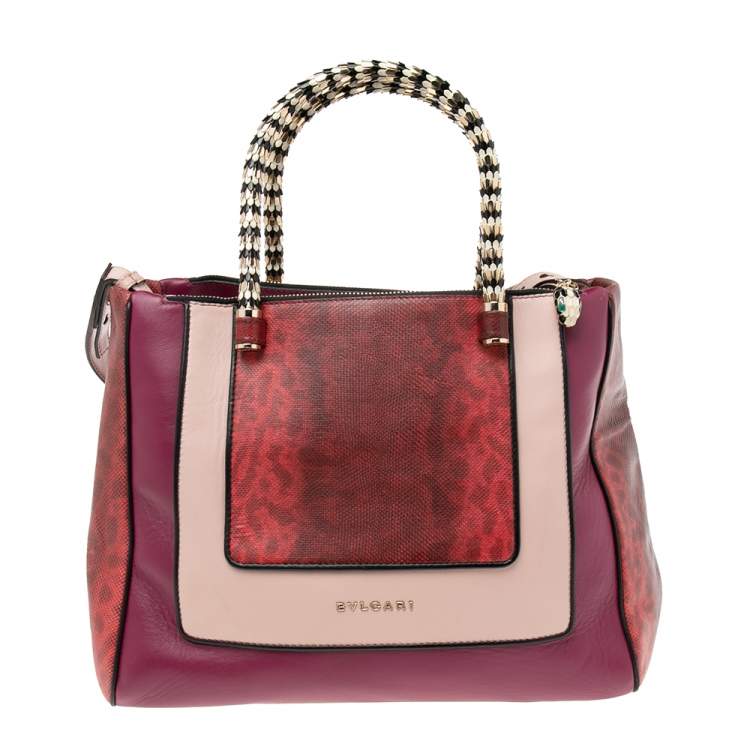 Pre Owned Bvlgari Tri Color Leather and Kurung Serpenti Scaglie Tote