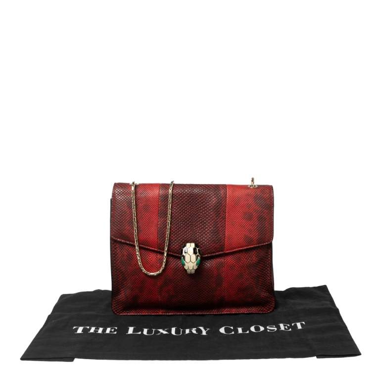 Pre Owned Bvlgari Red/Black Karung Serpenti Forever Flap Shoulder Bag