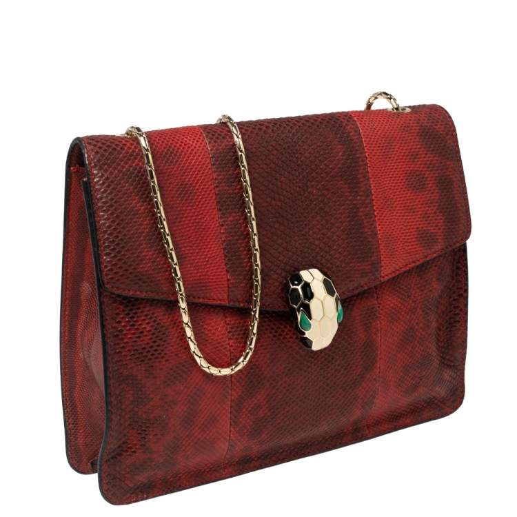 Pre Owned Bvlgari Red/Black Karung Serpenti Forever Flap Shoulder Bag