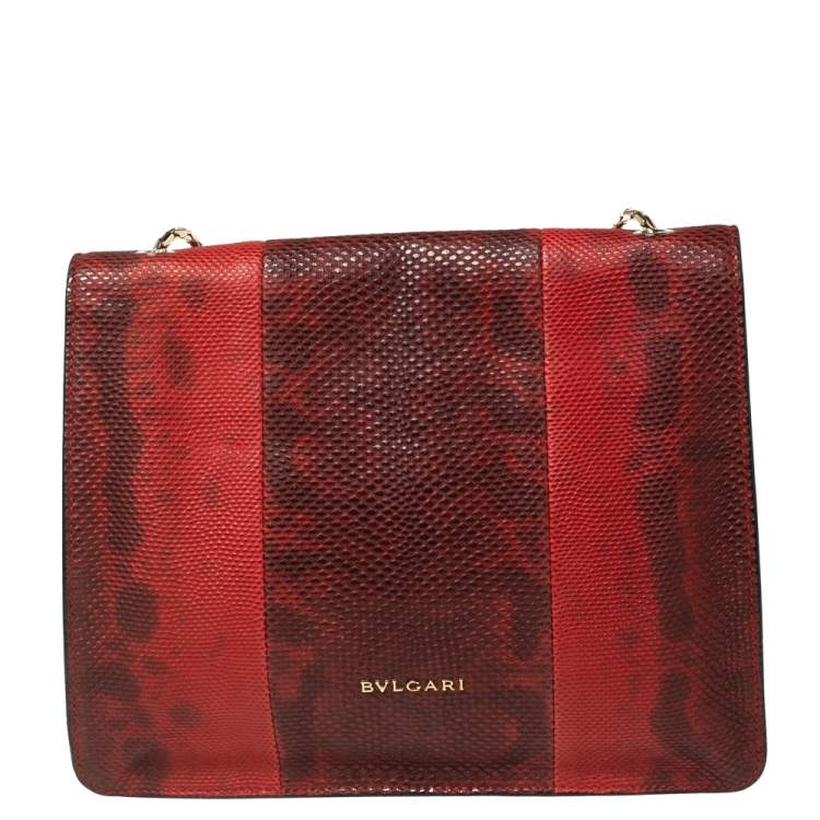 Pre Owned Bvlgari Red/Black Karung Serpenti Forever Flap Shoulder Bag