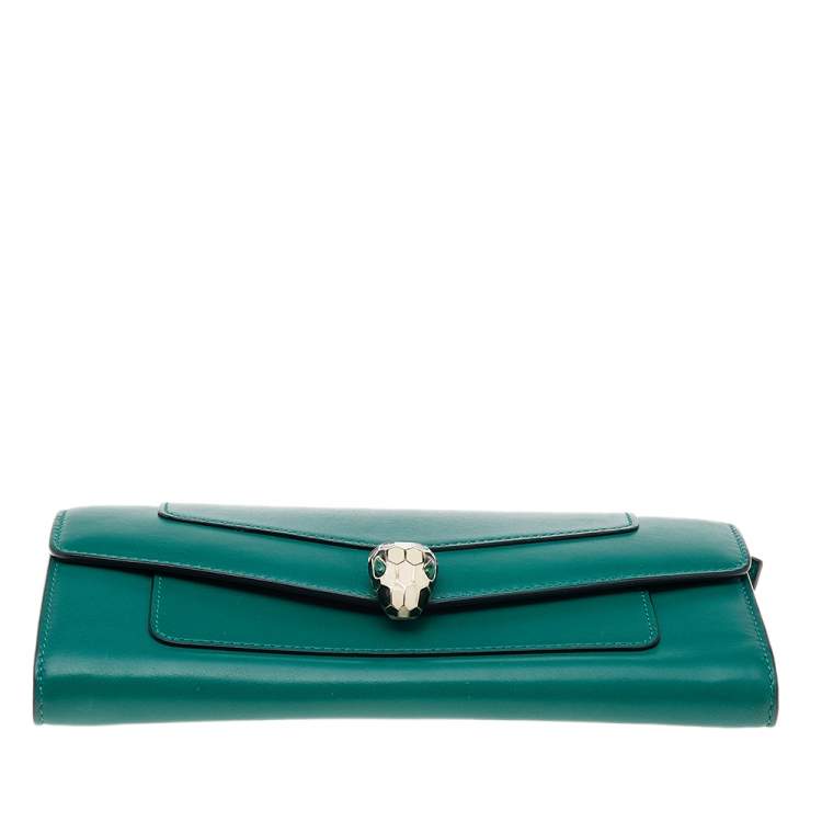 Pre Owned Bvlgari Green Leather Serpenti Forever Continental Wallet