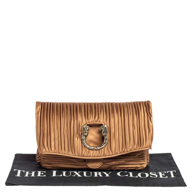 Pre Owned Bvlgari Metallic Brown Pleated Satin Clutch