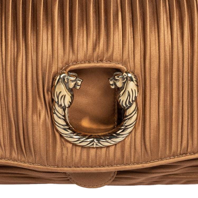 Pre Owned Bvlgari Metallic Brown Pleated Satin Clutch