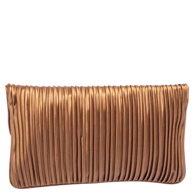 Pre Owned Bvlgari Metallic Brown Pleated Satin Clutch