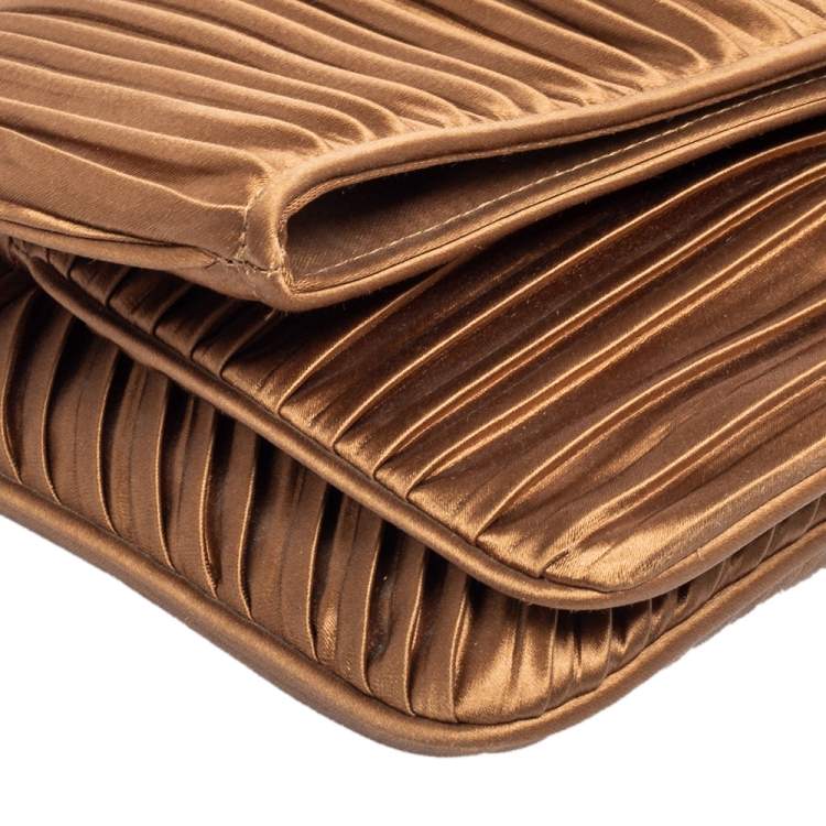 Pre Owned Bvlgari Metallic Brown Pleated Satin Clutch