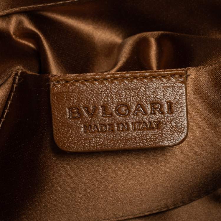 Pre Owned Bvlgari Metallic Brown Pleated Satin Clutch
