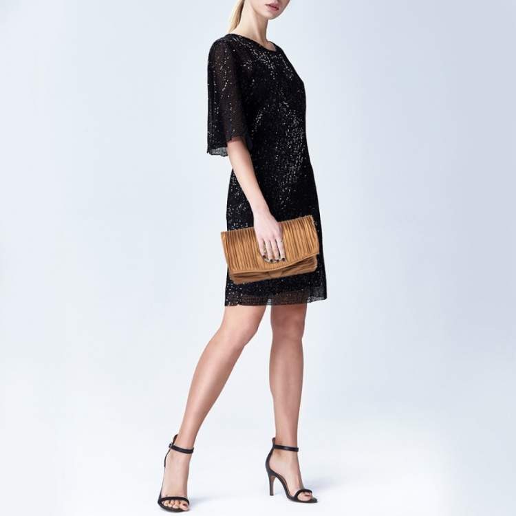 Pre Owned Bvlgari Metallic Brown Pleated Satin Clutch