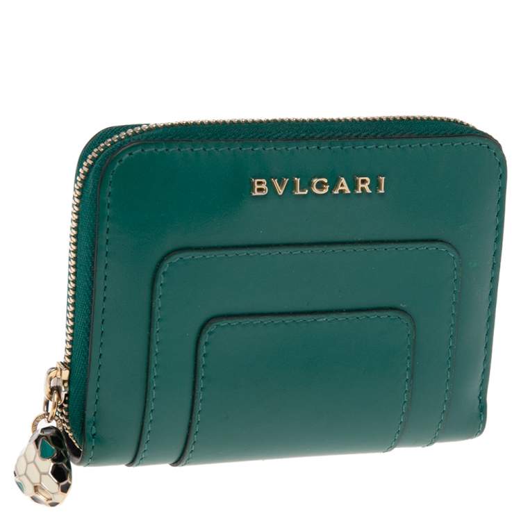 Pre Owned Bvlgari Green Leather Serpenti Forever Zip Compact Wallet