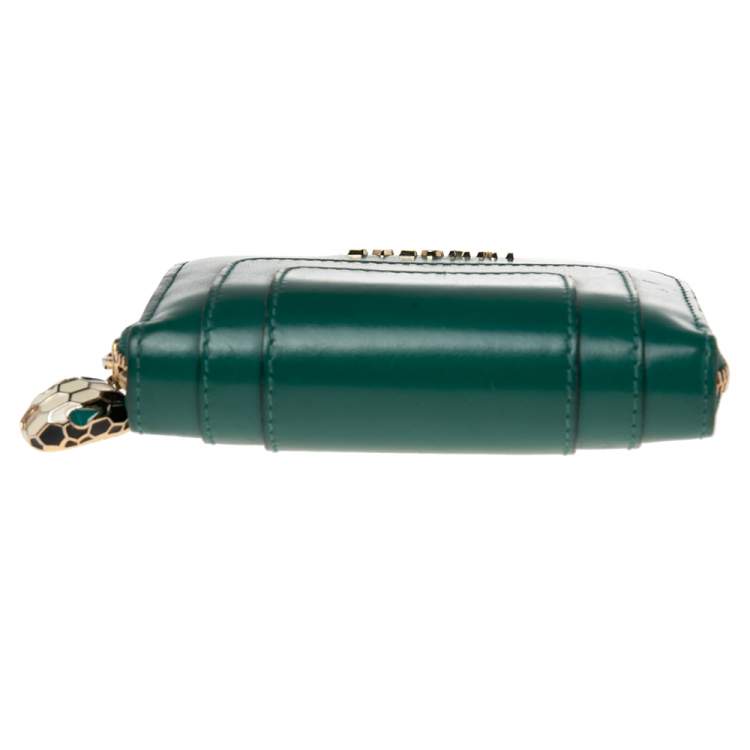 Pre Owned Bvlgari Green Leather Serpenti Forever Zip Compact Wallet