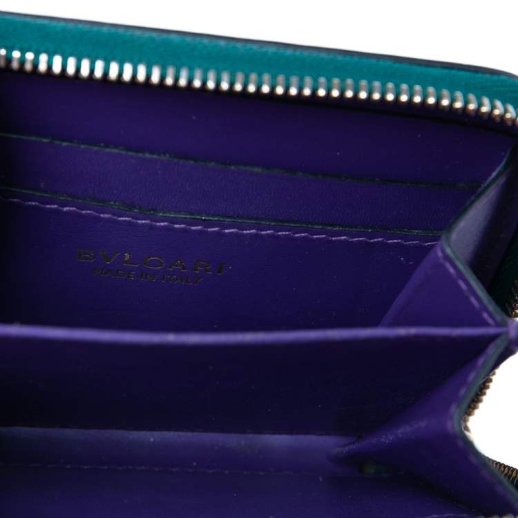 Pre Owned Bvlgari Green Leather Serpenti Forever Zip Compact Wallet