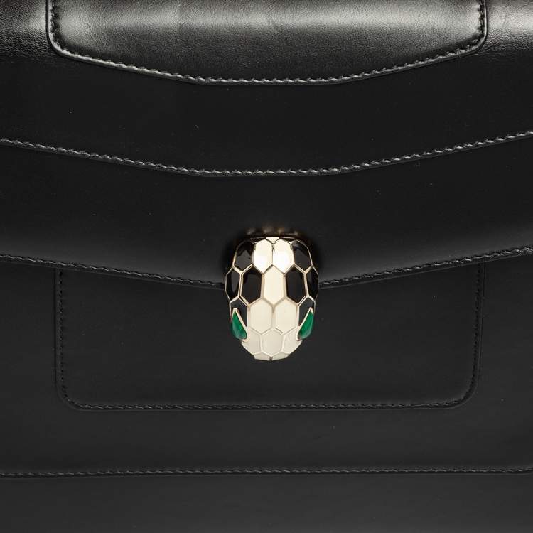 Pre Owned Bvlgari Black Leather Large Serpenti Forever Flap Shoulder Bag