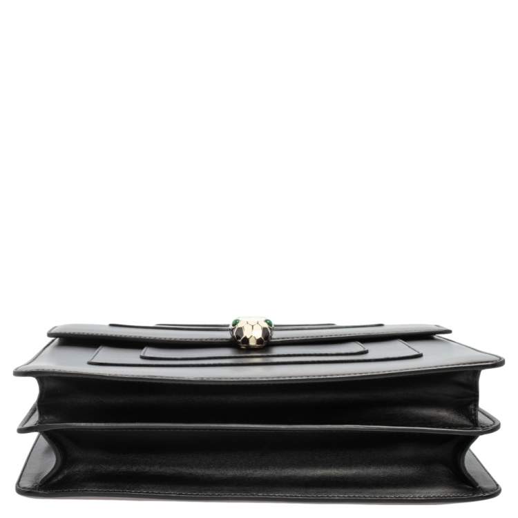Pre Owned Bvlgari Black Leather Large Serpenti Forever Flap Shoulder Bag