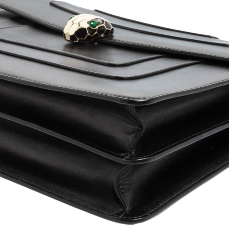 Pre Owned Bvlgari Black Leather Large Serpenti Forever Flap Shoulder Bag