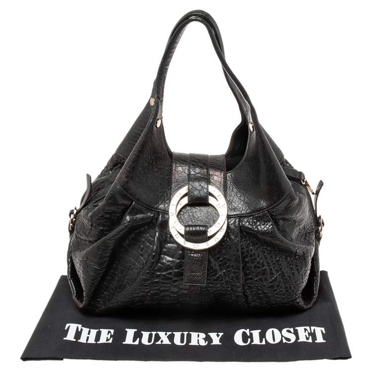 Pre Owned Bvlgari Black Textured Leather Chandra Hobo
