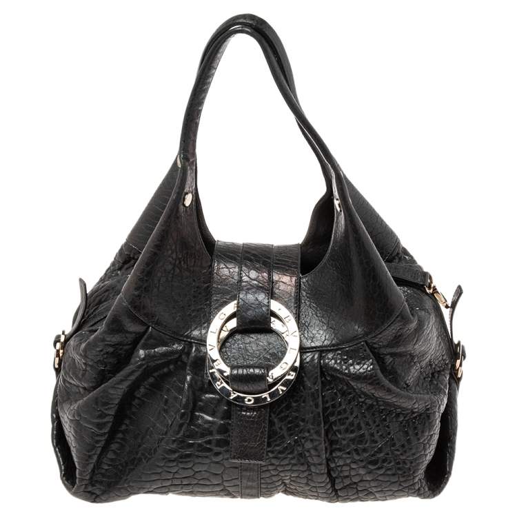 Pre Owned Bvlgari Black Textured Leather Chandra Hobo