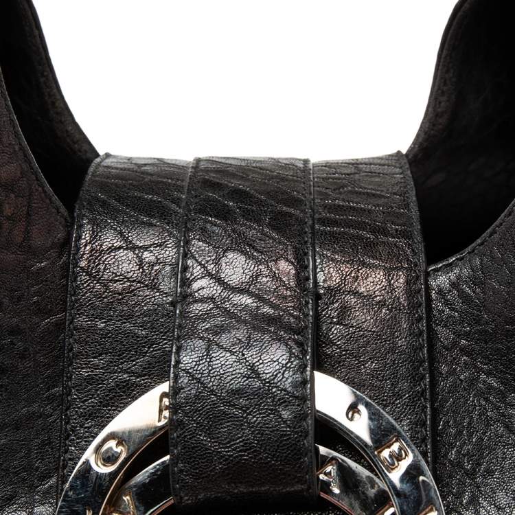 Pre Owned Bvlgari Black Textured Leather Chandra Hobo