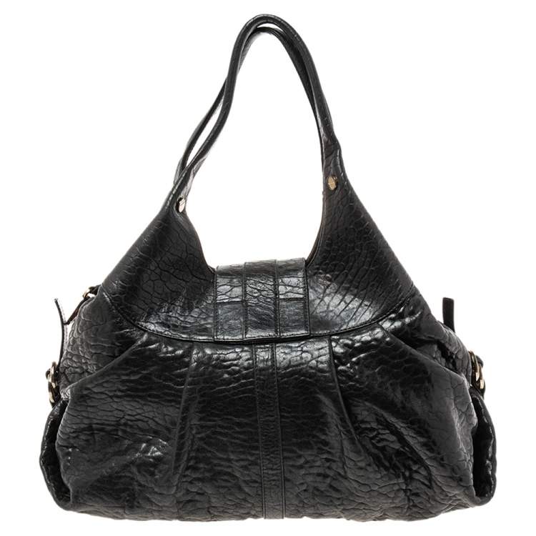 Pre Owned Bvlgari Black Textured Leather Chandra Hobo