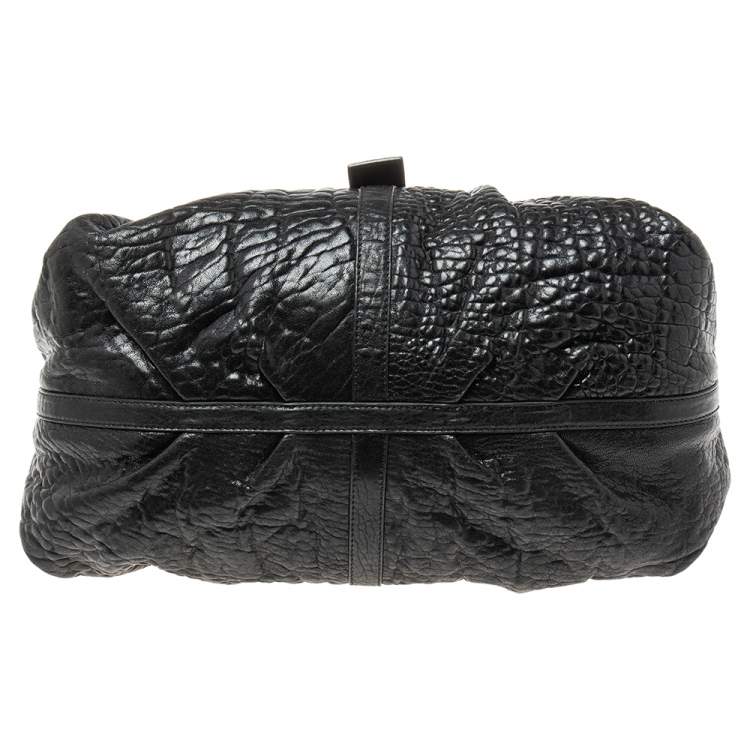 Pre Owned Bvlgari Black Textured Leather Chandra Hobo